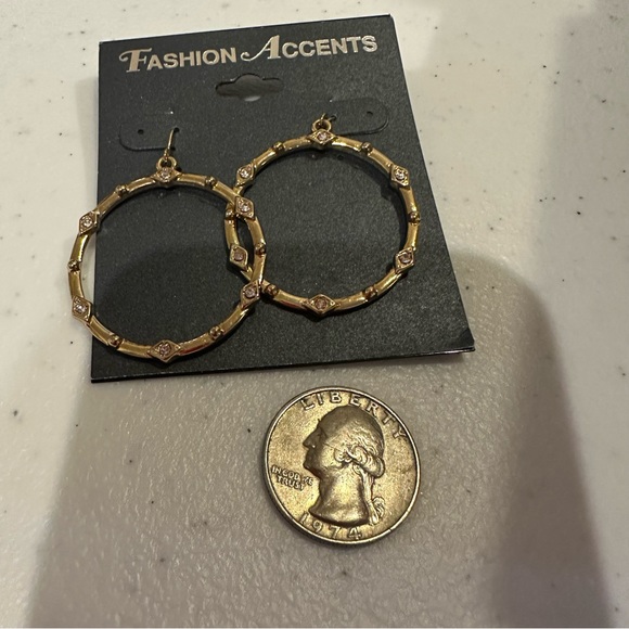 NWT 2 Pair of Fashion Accents Earrings gold tone dangles, moon, rhinestones - Picture 11 of 12